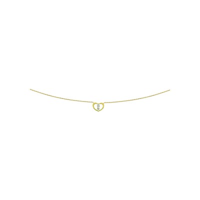 Collier coeur en or jaune et oxyde de zirconium, 45cm