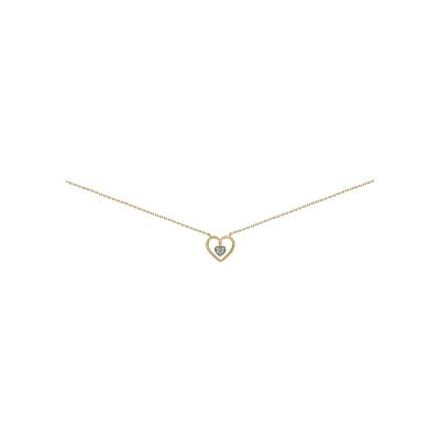 Collier coeur en or jaune et diamant, 42cm