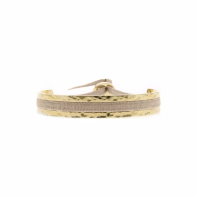 Bracelet jonc Les Interchangeables Ruban 4mm Martelé, beige et doré jaune