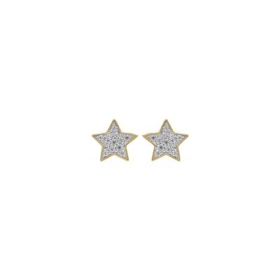 Boucles d'oreilles en or jaune, rhodium et oxyde de zirconium