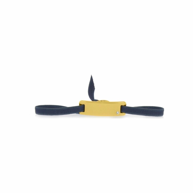 Bracelet Les Interchangeables Ruban lisse en argent plaqué or jaune, satin bleu jean et strass