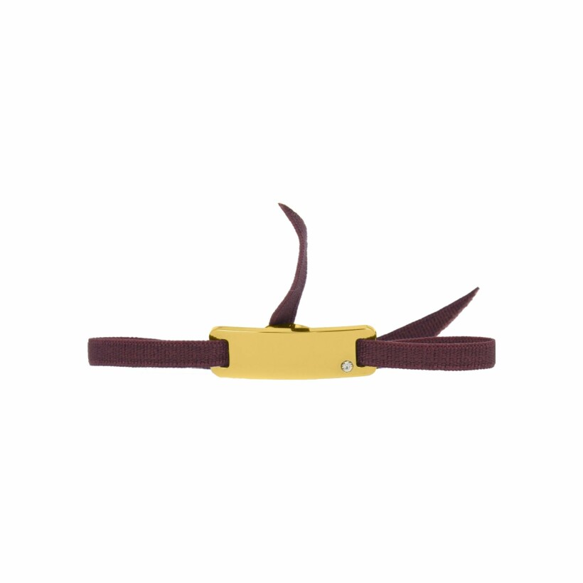 Bracelet Les Interchangeables Ruban lisse en argent plaqué or jaune, satin marron et strass