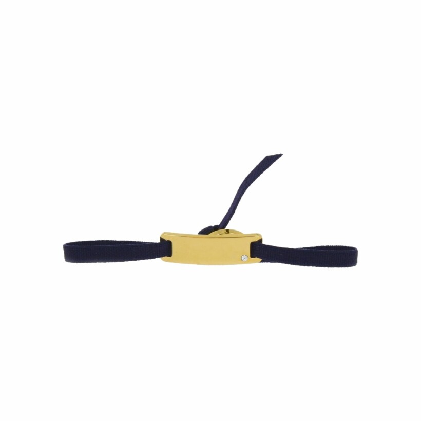 Bracelet Les Interchangeables Ruban lisse en argent plaqué or jaune, satin marine et strass