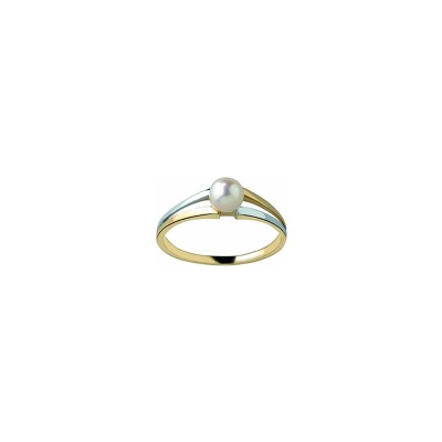 Bague en or jaune, or blanc et perle de culture d'eau douce
