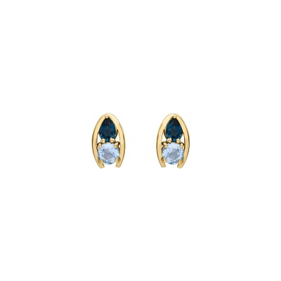 Boucles d'oreilles en or jaune et topaze bleu london