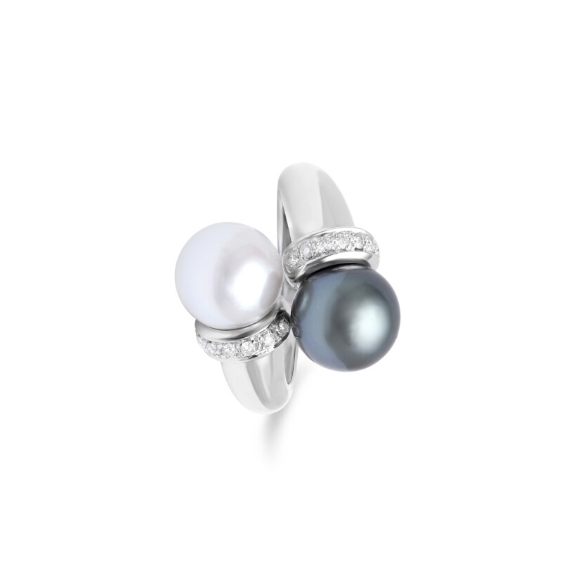 Bague Galaxy en or blanc, perles et diamants