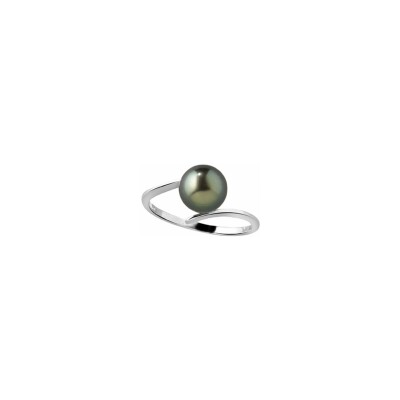 Bague en or blanc et perle de culture de Tahiti
