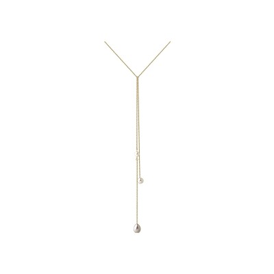 Collier bijou de dos en or jaune et perle de culture d'eau douce, 45cm