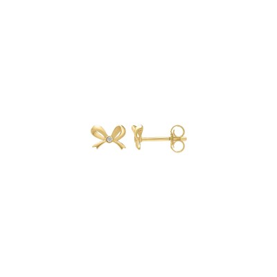 Boucles d'oreilles nœud en or jaune et oxyde de zirconium