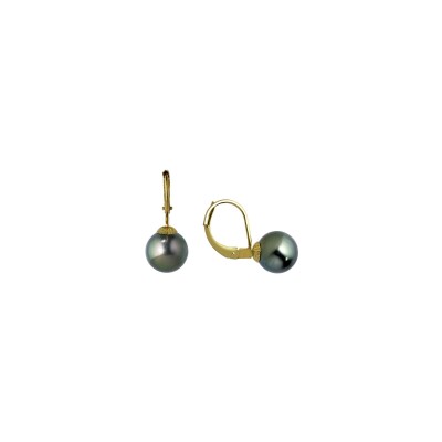 Boucles d'oreilles en or jaune et perle de culture de Tahiti