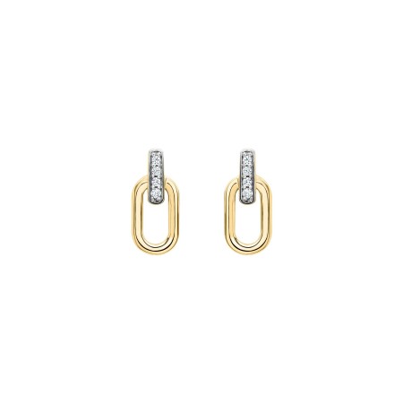 Boucles d'oreilles en or jaune, or blanc et oxyde de zirconium