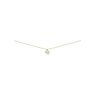 Collier en or jaune, perle de culture d'eau douce et diamant, 45cm