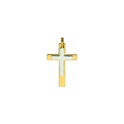 Pendentif croix en or blanc et or jaune