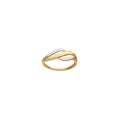 Bague vagues tricolores en or jaune, or blanc et or rose