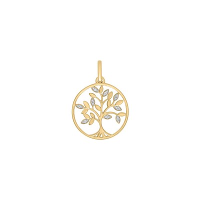 Pendentif arbre du voyageur en or jaune et oxyde de zirconium