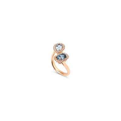 Bague San Marco en or rose, aigue-marine, topaze Blue London et diamants