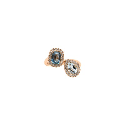 Bague San Marco en or rose, aigue-marine, topaze Blue London et diamants