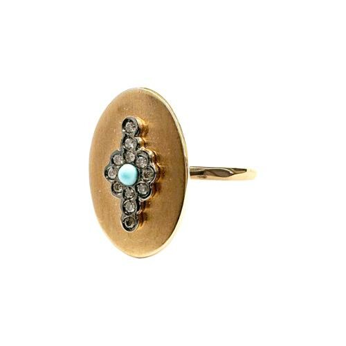 Bague Isabelle Barrier en or rose, diamants et turquoise de 0.08ct et 0.03ct, taille 54 