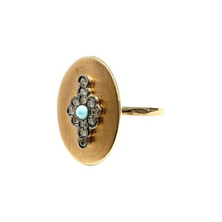 Bague Isabelle Barrier en or rose, diamants et turquoise de 0.08ct et 0.03ct, taille 54 