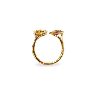 Bague Entourage en or jaune, diamants, saphir jaune et saphir orange