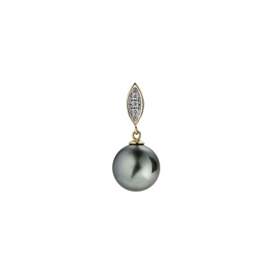 Pendentif en or jaune, perle de culture de Tahiti et diamants