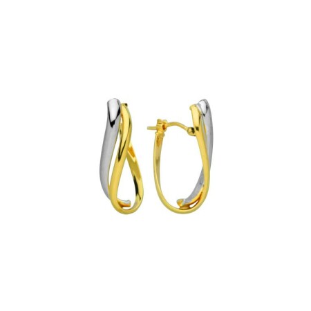 Boucles d'oreilles créoles en or jaune, or blanc et diamants