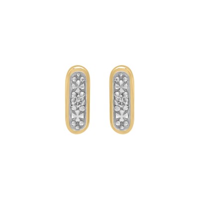 Boucles d'oreilles en or jaune, rhodium et diamant