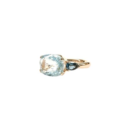 Bague Isabelle Barrier en or rose, aigue-marine de 3.32cts et topaze de 0.56ct, taille 54