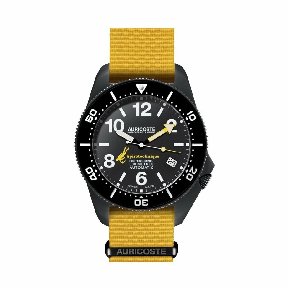 Coffret de montre Auricoste Spirotechnique 300M Black DLC Cadran Chiffres