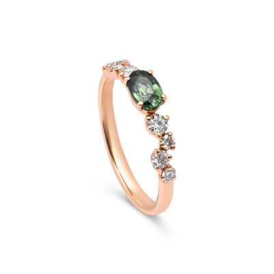 Bague Confetti en or rose, saphir vert et diamants