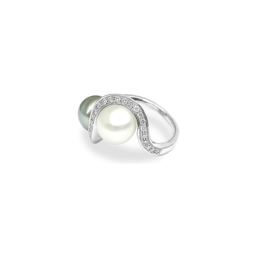 Bague Isabelle Barrier en or blanc, perles de culture et diamants, taille 52