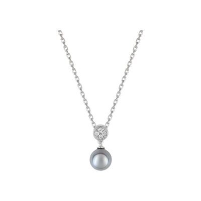Collier en argent rhodié, perle d'imitation et oxyde de zirconium