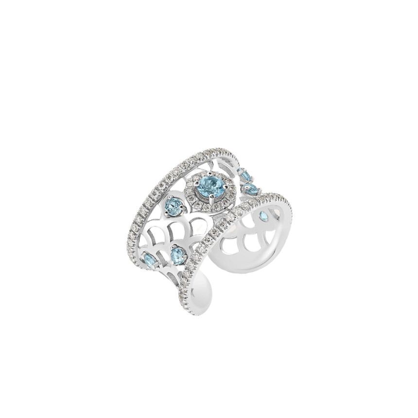 Barth Monte-Carlo Ecailles ring, white gold, aquamarine and diamonds