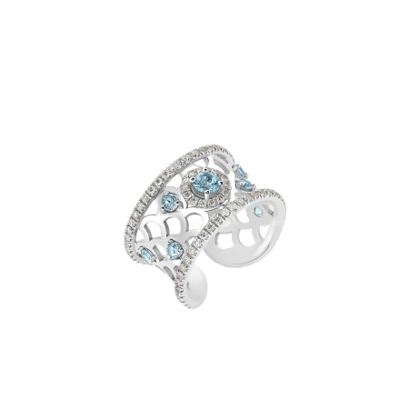 Bague Barth Monte-Carlo Ecailles en or blanc, aigue-marine et diamants