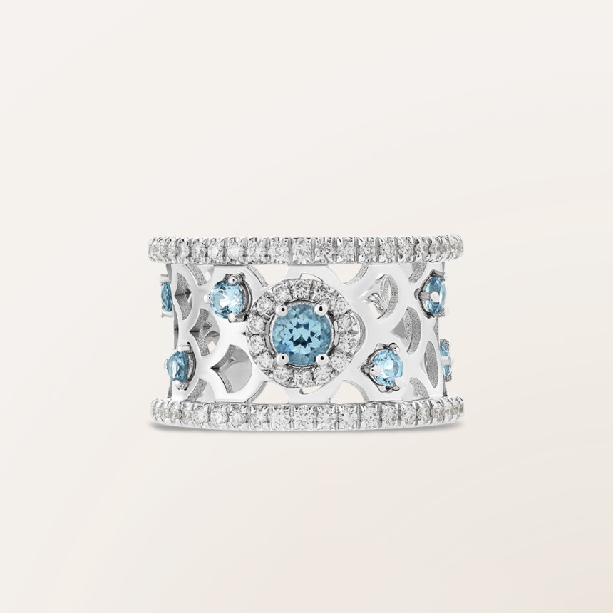 Barth Monte-Carlo Ecailles ring, white gold, aquamarine and diamonds