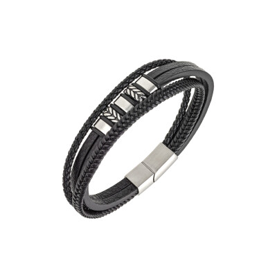 Bracelet All Blacks en acier et cuir