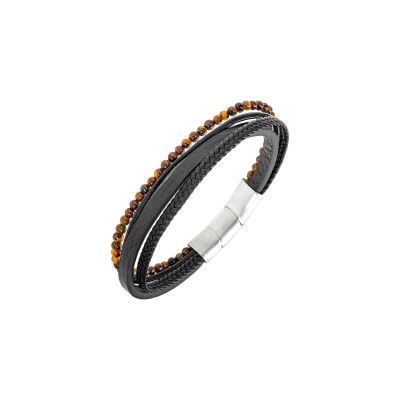 Bracelet All Blacks en cuir et œil de tigre