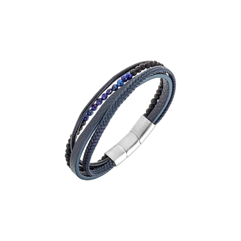 Bracelet All Blacks en cuir et lapis lazulis