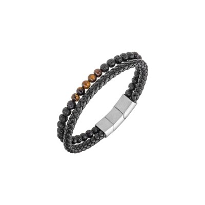 Bracelet All Blacks en cuir et œil de tigre