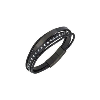 Bracelet All Blacks en acier et cuir