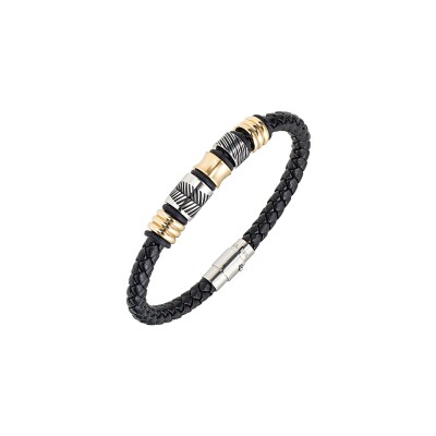Bracelet All Blacks en acier et cuir