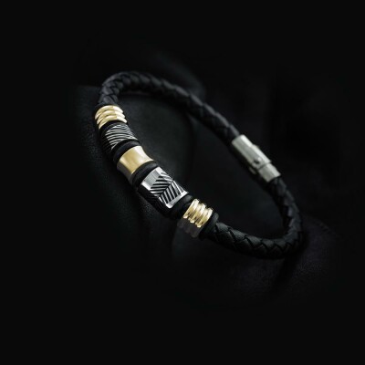 Bracelet All Blacks en acier et cuir