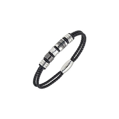 Bracelet All Blacks en acier et cuir