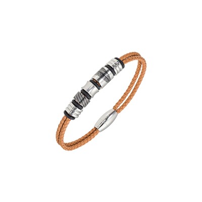 Bracelet All Blacks en acier et cuir