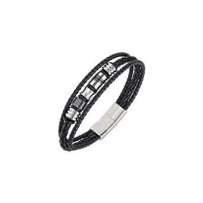 Bracelet All Blacks en acier et cuir