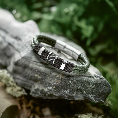 Bracelet All Blacks en acier et cuir