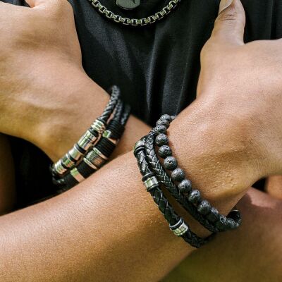 Bracelet All Blacks en acier et cuir