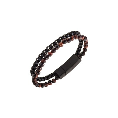Bracelet All Blacks en acier et oeil de tigre