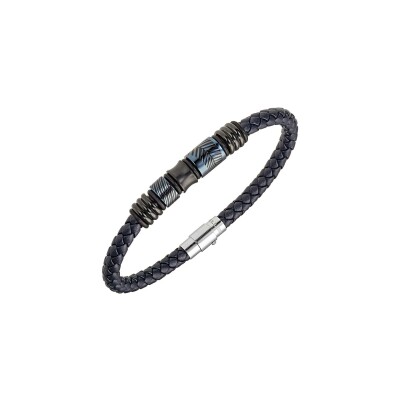 Bracelet All Blacks en acier et cuir