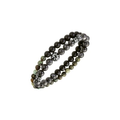 Bracelet All Blacks en acier, labradorite et agate